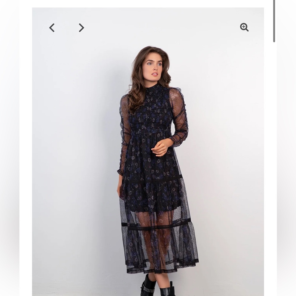 Coco + Jaimeson ruffle tiered floral print mesh midi dress